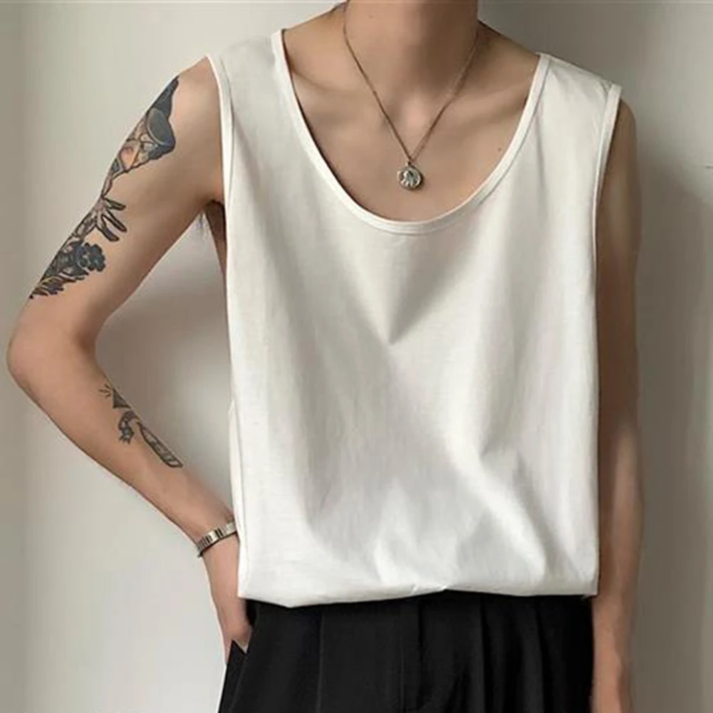 

Baggy Tops Bodybuilding Vest For Daily Wear Slight Stretch Solid Color Summer Wear Versatile Fashion Casual Style