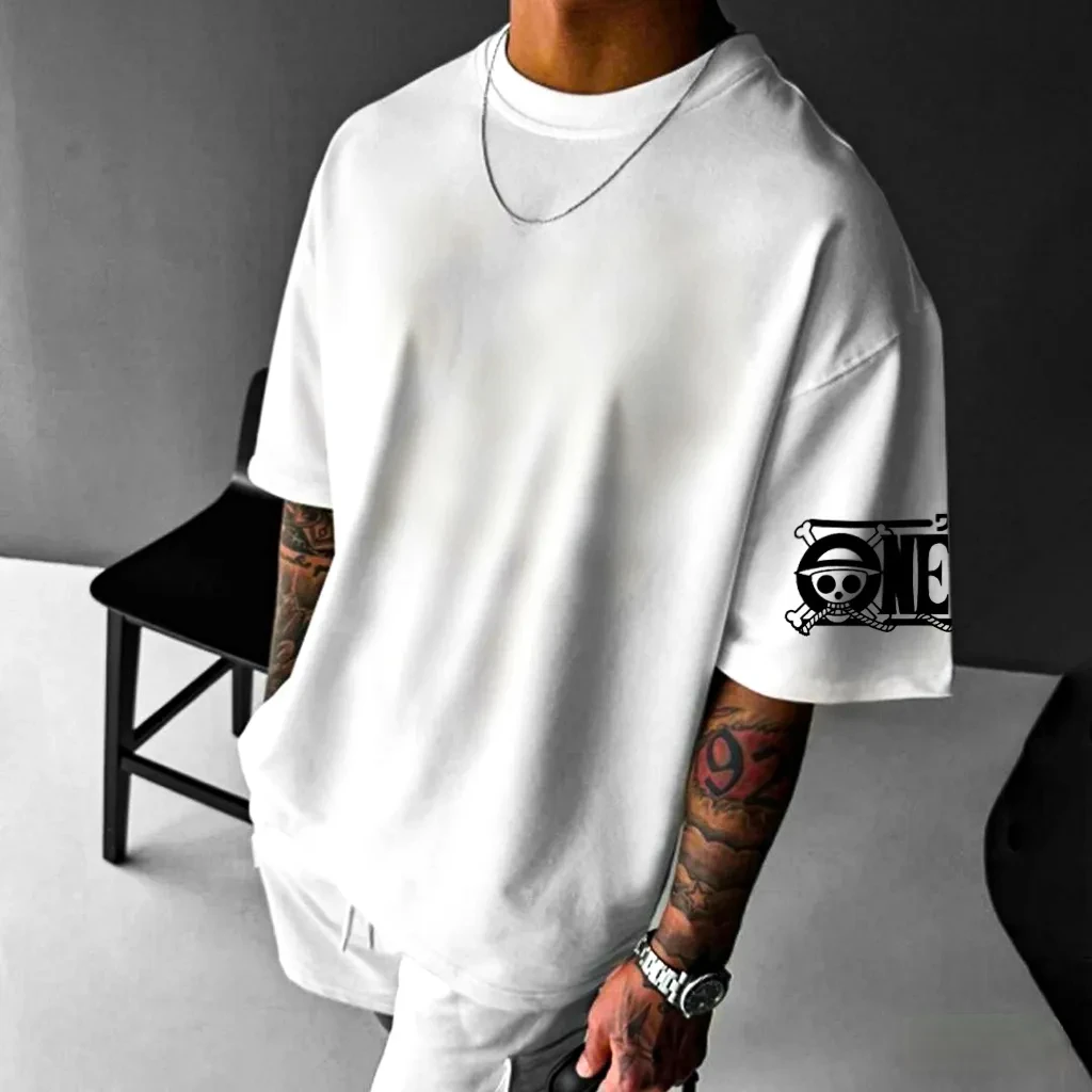 One Piece Luffy Bedrukt Katoen Korte mouwen Amerikaans Los Heren en Dames Zomer Ademend Sport Ronde hals T-shirt Ins