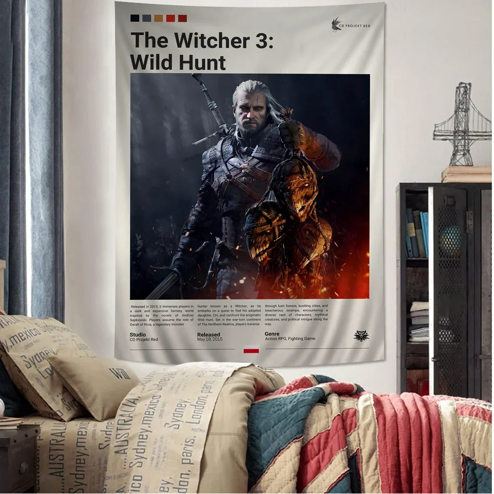 T-The W-Witchers 3 لعبة الكرتون نسيج البوهيمي جدار المفروشات ماندالا الجدار شنقا ورقة