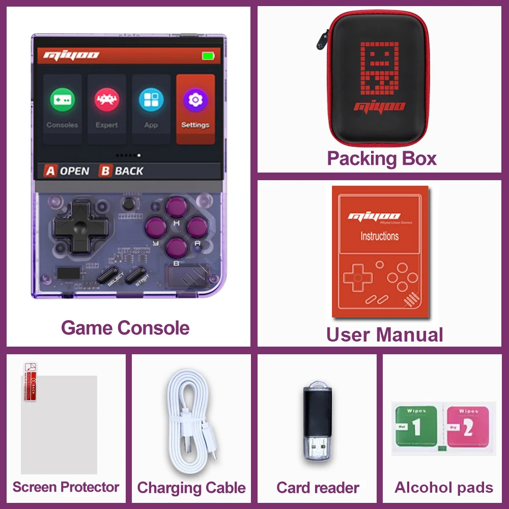 MIYOO Mini Plus Retro Handheld-Spielkonsole 3,5' IPS HD-Bildschirm Mini+ Tragbare Spieler Geräte Klassische Nostalgische Gaming-Emulatoren aus der Kindheit