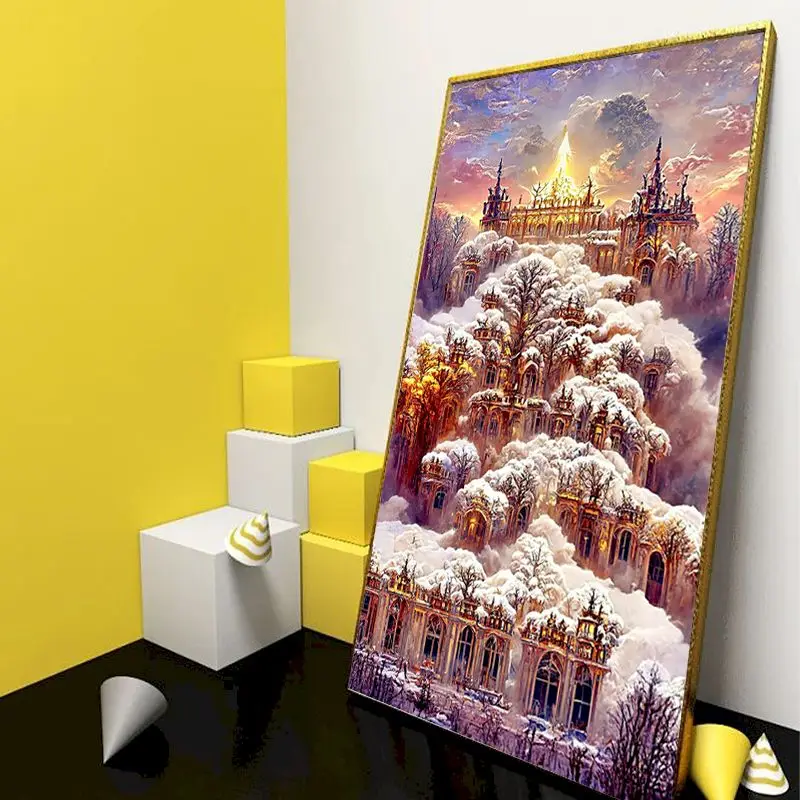 GATYZTORY Oil Painting By Number Castle Scenery For Adults Large Size Picture By Numbers Snow Paint On Canvas Home Decoration