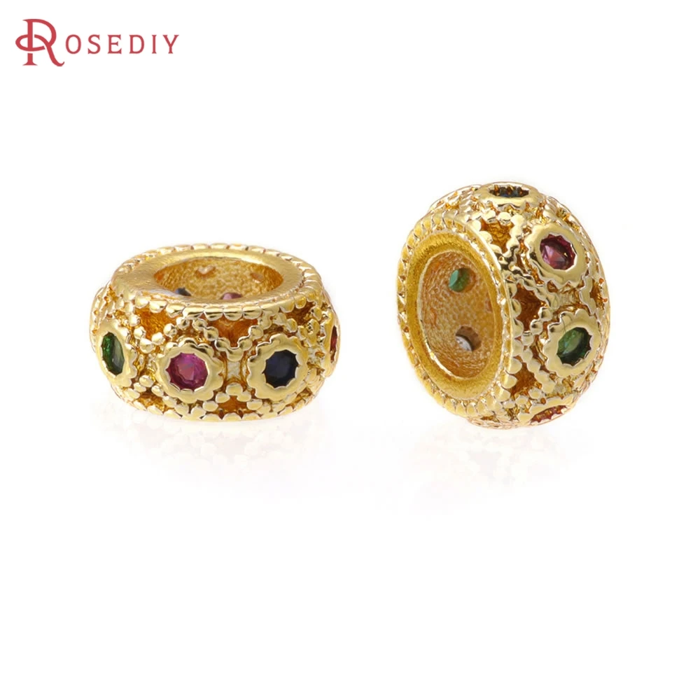 

6PCS 6MM 8MM Matte Gold Color Brass Zircon Large Hole Wheel Bracelets Spacer Beads Necklace Earrings Making