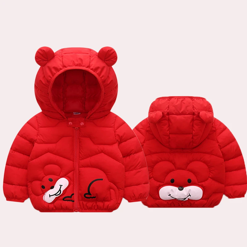 Girls Baby Infant Lightweight Down Jacket Cartoon Mouse Kid Boy Autumn Winter Warm Hooded Outerwear Coat Children Zipper Clothes