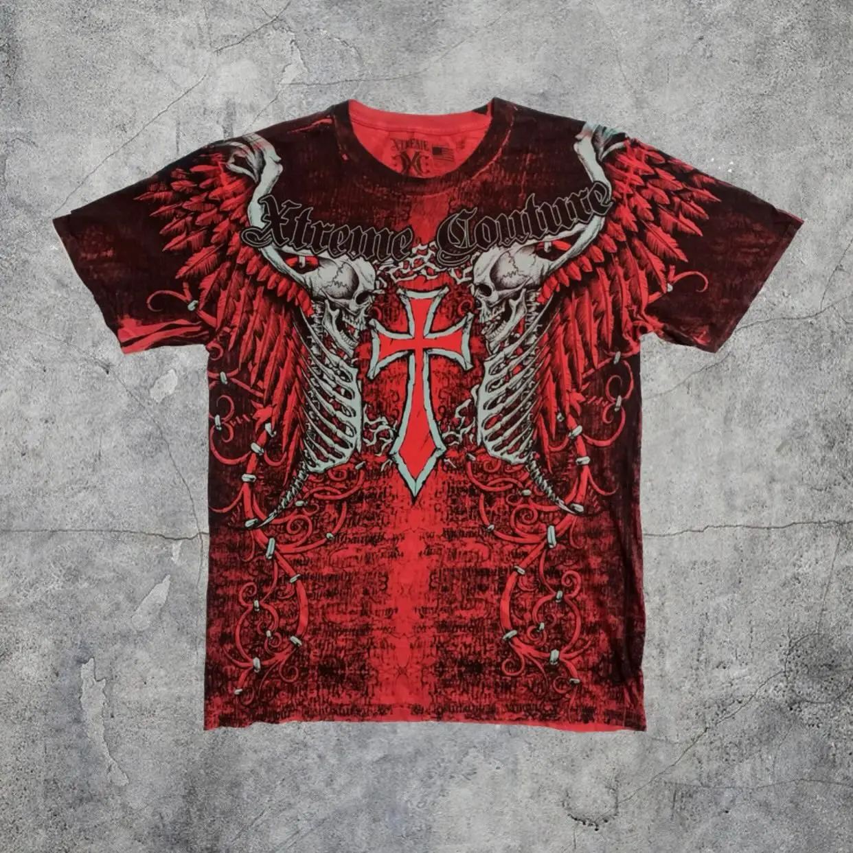 

Xtreme Couture Y2K T-Shirt Men Medieval Retro Skull Printed Pure Cotton Short Sleeve Hip Hop Street Style Summer Red Tee