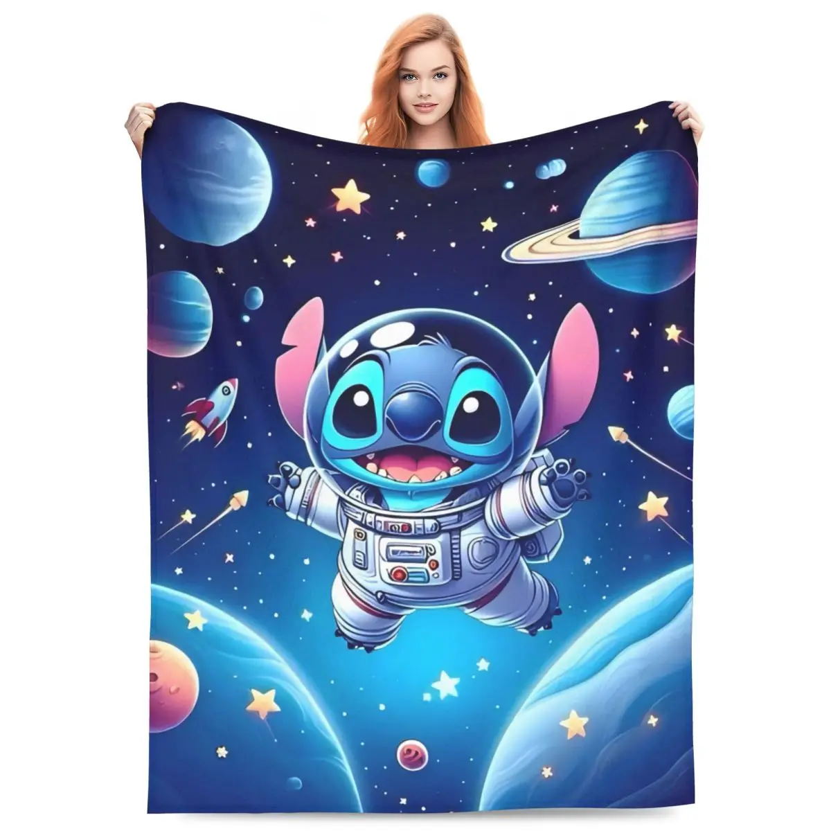 Stitch Angel Miniso Flannel Blanket Soft Warm Throw Blanket for Bedroom Decorative Travel Office Picnic Bedspread Sofa Bed Cover