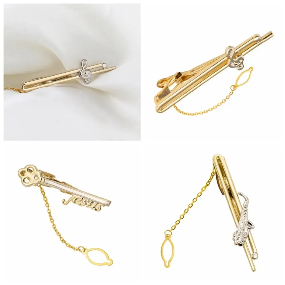 Instrument Musical Note Clasp Clip Copper Saxophone Metal Tie Clips Necktie Bar Clasp Fashion Jewelry Men Necktie Buckle