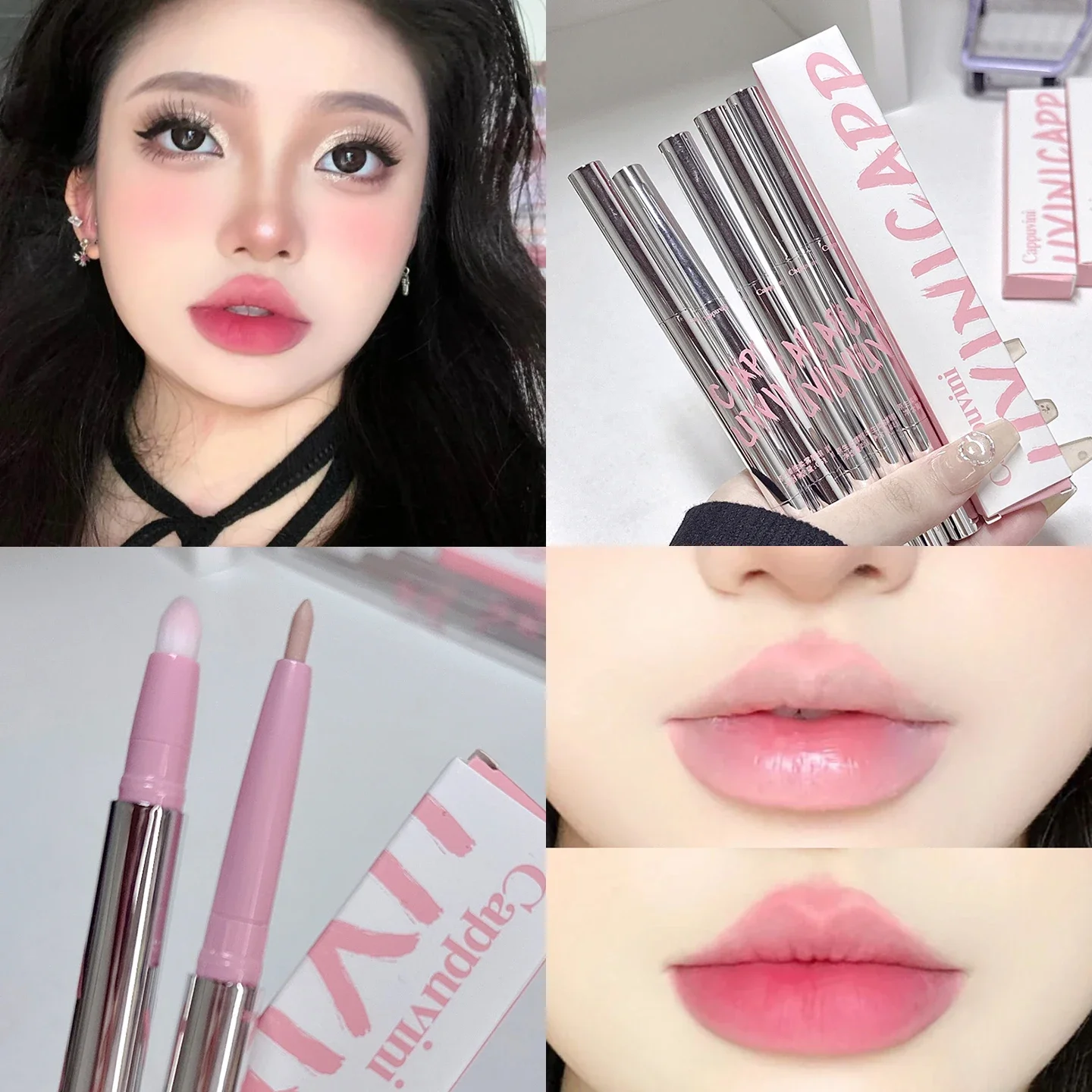 Waterproof Double-end Matte Lipliner Pencil with Brush Sexy Red Contour Tint Lipstick Lasting Lipliner Pen Lips Makeup Cosmetic