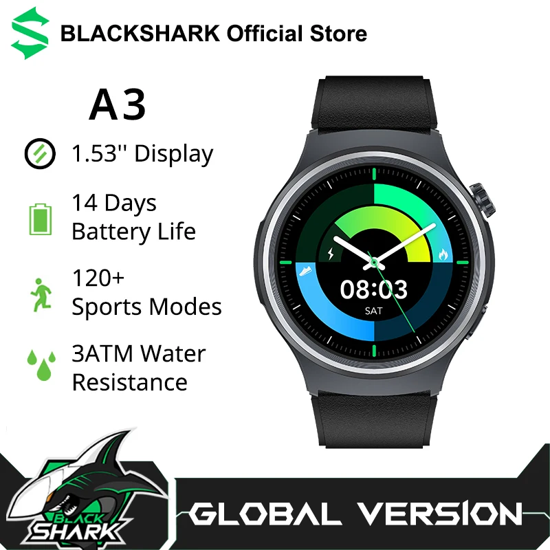 Global Version Black Shark A3 1.53'' Display 14 Days Battery Life 120+ Sports Modes Over 240 Watch Faces 3ATM Health Monitoring