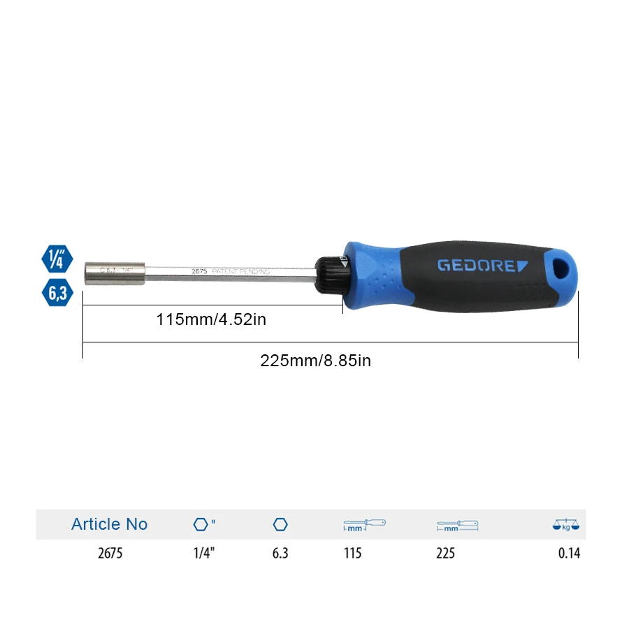 GEDORE Tool Bit Holding Screwdriver Ratchet Screwdriver SilentGEAR 1/4\