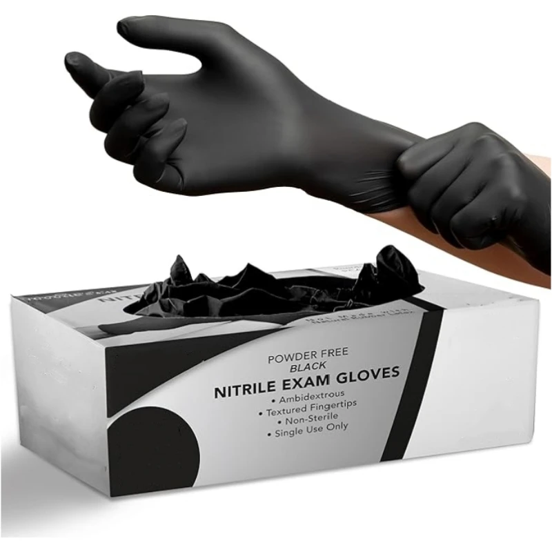 

100PCS Black Nitrile Gloves Disposable Powder Free Kitchen Gloves for Household Cleaning Cooking Work Beauty Salon Tattoo Gloves