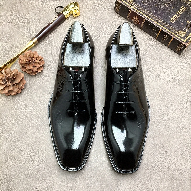 Italian Fashion Men's Oxford Shoes Genuine Leather British Business Formal Handmade Leather Shoes Male Printing Wedding Shoes