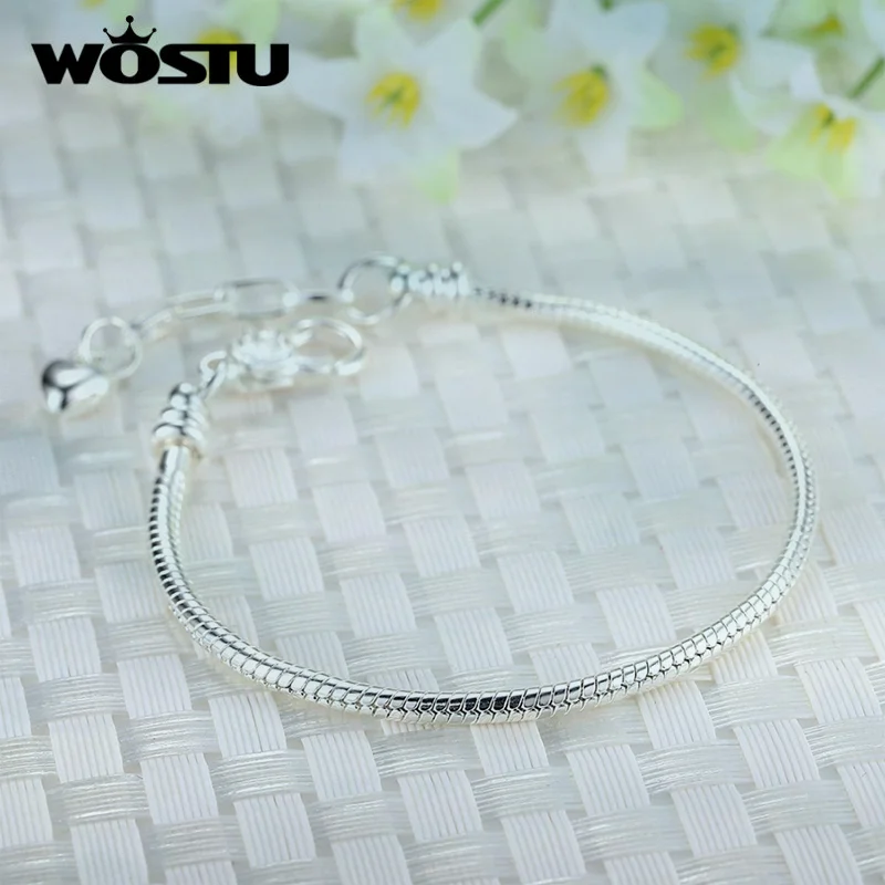 WOSTU High Quality Snake Chain Bracelet Jewelry for Women With Heart Lobster Clasp Fit Beads Charm Bracelet XCH9002