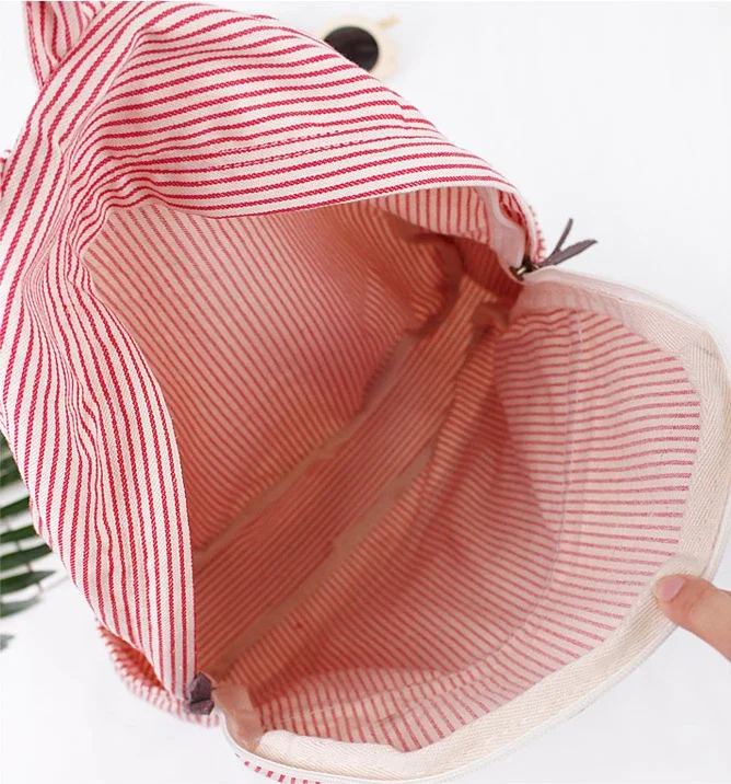 Casual Canvas Backpack Female School Bookbag for Teenager Cotton Leisure Fabric Student Bag Daily Everyday Striped Bagpack
