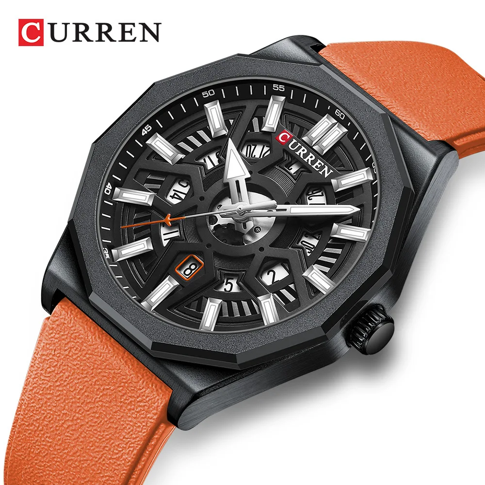 

CURREN 8437 Casual Men's Quartz Watch New Creative Skeleton Design Calendar Date Silicone Strap Classic Fashion Watches for Male