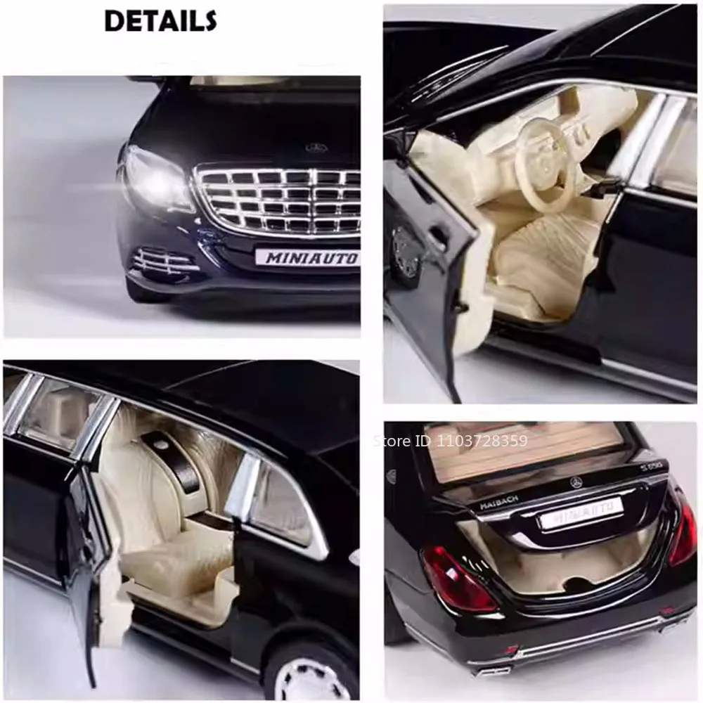 1:32 S650 C260 Model Toy Miniature Cars Alloy Diecast Sound Light Doors Opened Pull Back Simulation Vehicle Toys for Boys Gifts