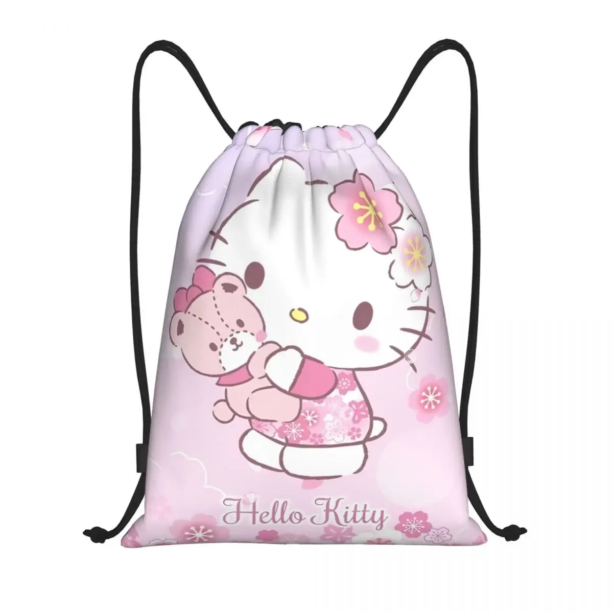 

Cute Pink Hello Kitty Drawstring Bags Sports Backpack Gym Sackpack HelloKitty String Bag for Running