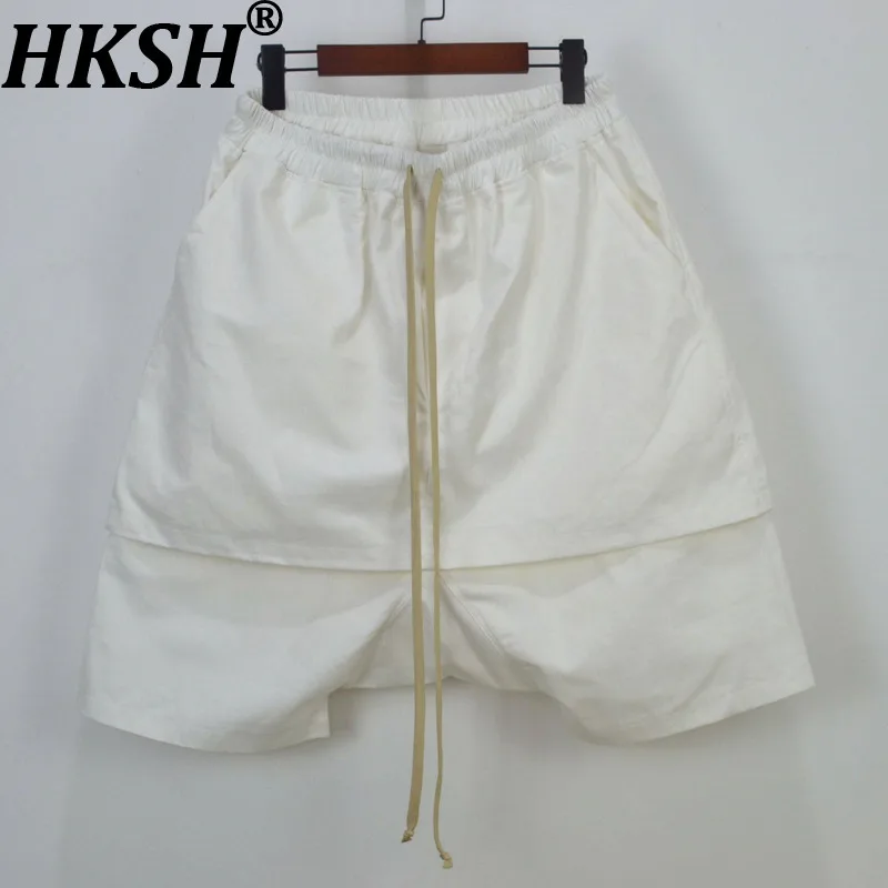 HKSH Summer New Men Trendy Double Layer Patchwork Skirt Pants Fashion High Street Loose Drawstring Elastic Waist Shorts HK17954