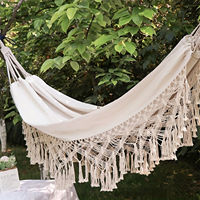 Stylish Nordic-Inspired Bohemian Canvas Hammock Hanging Chair - Soft Cotton Rope Woven, Decorative Tassel Swing for Yard or Pati