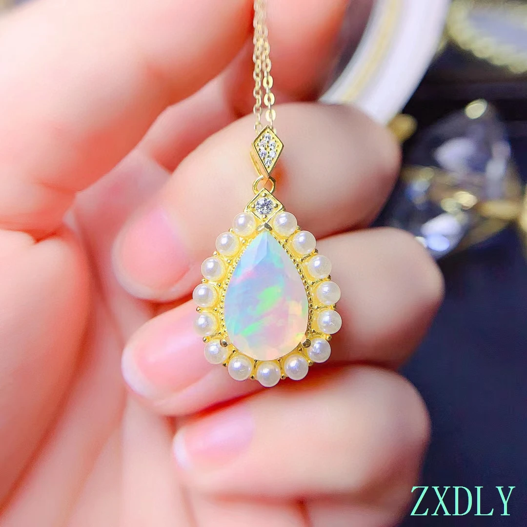 2025 Newest Big Size High-end Water Drop Opal Pendant for Women Necklace real 925 Silver Natural Gem birthstone Birthday Gift view 3