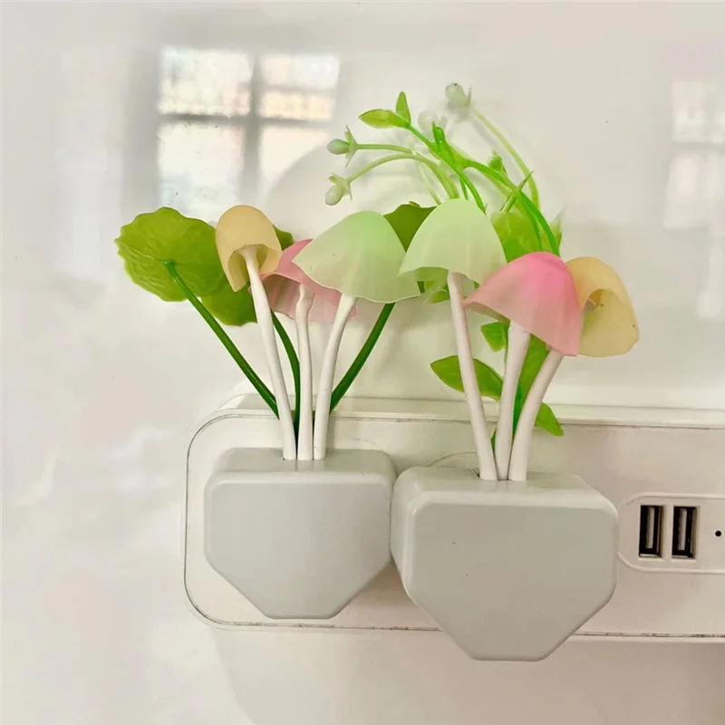 BAAU 2 pièces champignon LED veilleuse applique avec feuille de mauvaises herbes économie d'énergie chambre lampe prise américaine