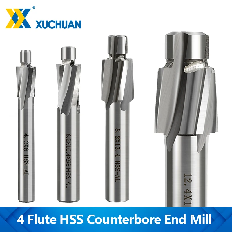 

Концевая фреза из быстрорежущей стали M3-M16, пилотные долбежные инструменты, фреза с зенковкой, 4 канавки, пилотное сверло с плоской зенковкой