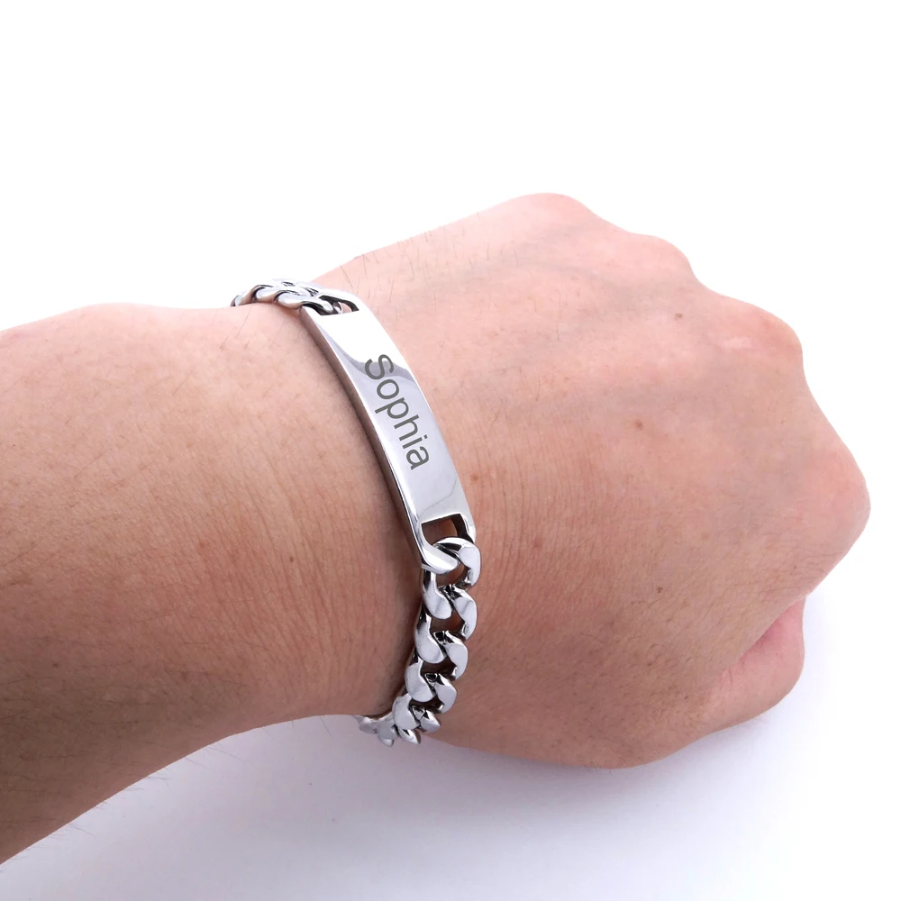 Personalizza i braccialetti nome inciso bracciale personalizzato in acciaio inossidabile cordolo catena cubana ID Bar per uomo donna 9mm 8\