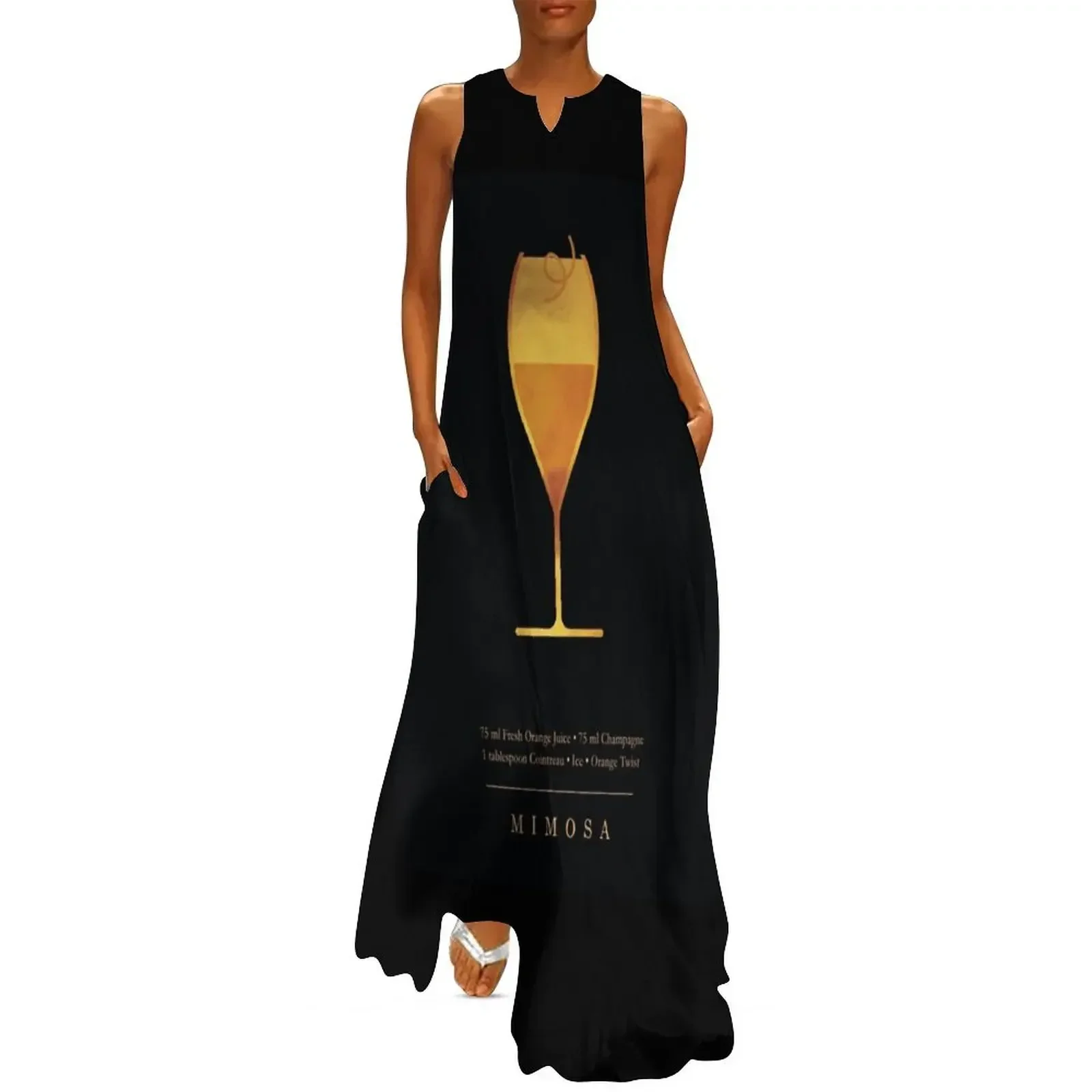 

Mimosa - Cocktail - Classic Cocktails Series - Black and Gold Modern, Minimal Decor Long Dress summer dress korean women Dress