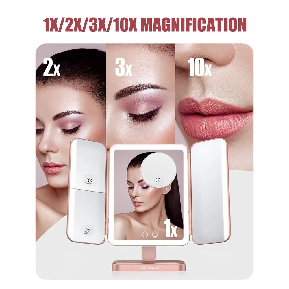 Miroir de courtoisie éclairé avec 116 LED, lumière tricolore, grossissement 2X/3X/10X, batterie 5000mAh, commande tactile, miroir de maquillage G