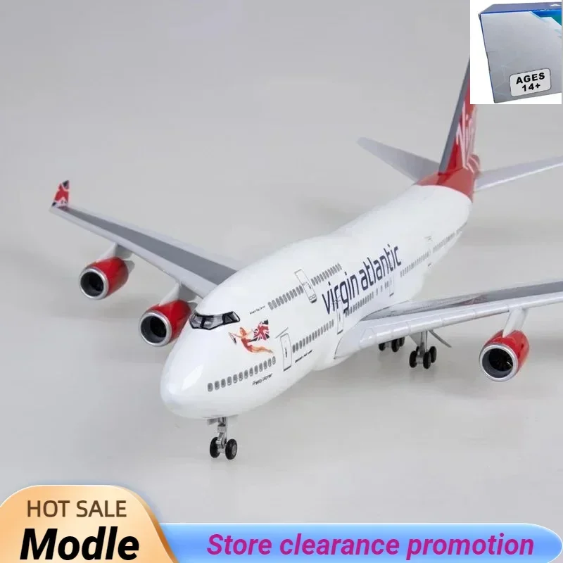 

New 47CM Atlantic 747 Plane Model Toy B747 Aircraft British Airline Model W Light and Wheel Landing Gear Diecast Resin Toy Decor