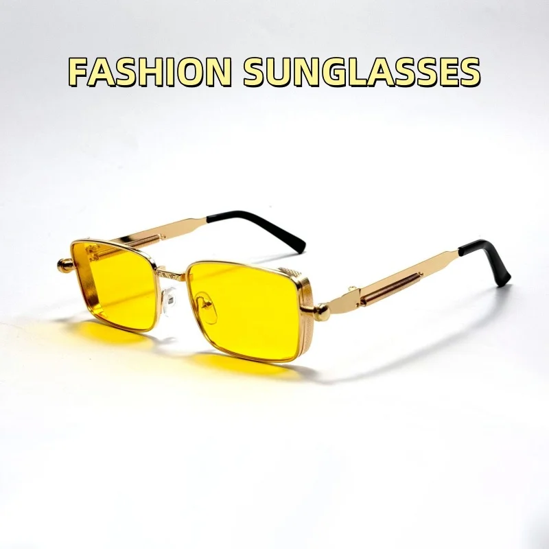 

New Retro Boxy Steampunk Metal Sunglasses Fashionable and Personalized Spring Leg UV Resistant Glasses UV400 Shades Eyewear
