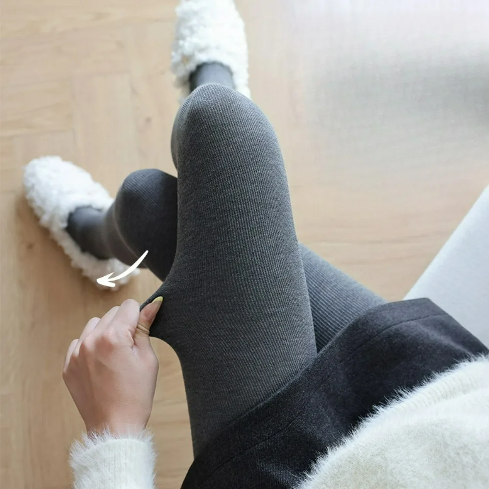 Women's Gray Fashion Striped High Waist Autumn Winter Tights Leggings for Women