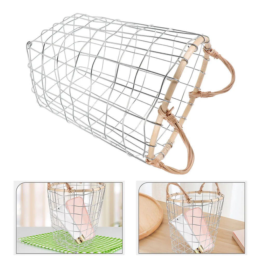 Wrought Iron Storage Basket Bread Container Tinsel Weave Wire Metal Egg Laundry Hamper Rustic Serving Trays