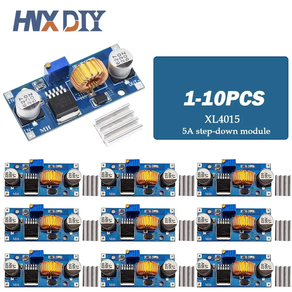 1-10PCS 5A DC-DC Step Down Adjustable Power Supply Module Lithium Charger XL4015 4~38V 96% 5A DC adjustable step-down module