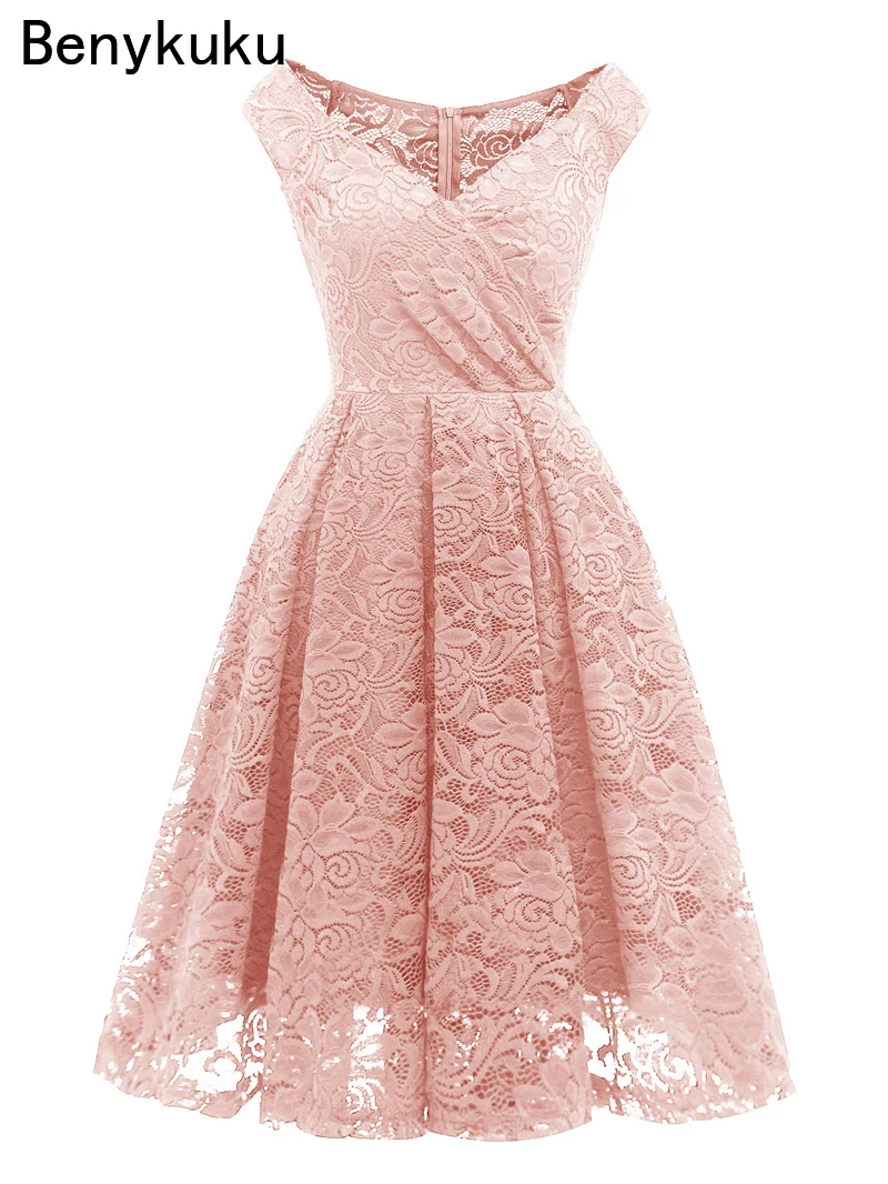 

Pink Off Shoulder V-Neck Evening Party Lace Pleated Dress Vintage Woman Clothes for Women Elegant High Waist Midi Dresses