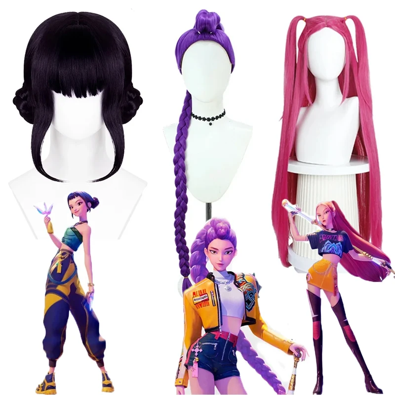 

Парик для косплея из фильма Kpop Mira Rumi Zoe Demon Hunters, фиолетовый, черный, красный, длинные волосы, термостойкие синтетические парики