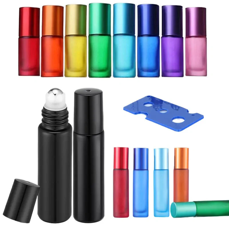 50Pcs 5ml/10ml Frosted Glass Roller Bottles Refillable Travel Vials with Opener&Funnels For Essential Oils Perfume Aromatherapy