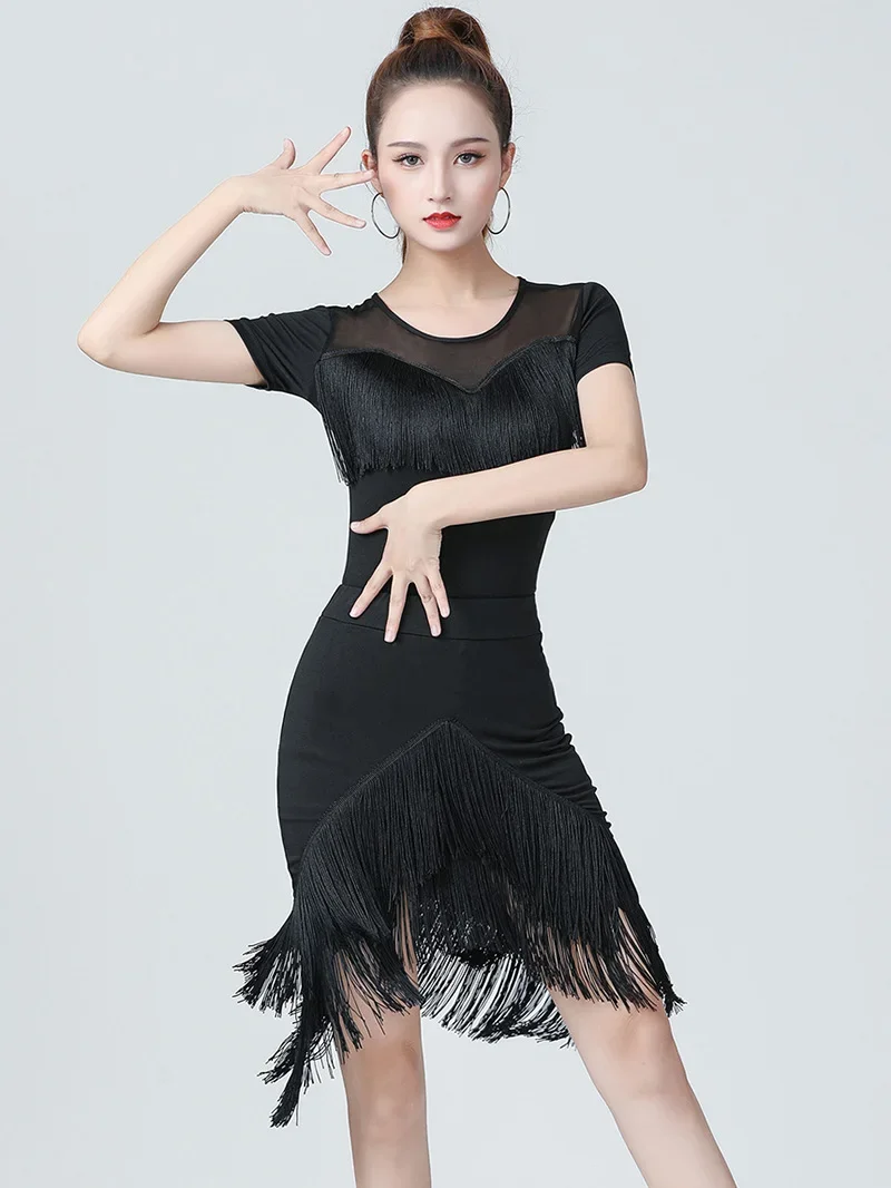 Women Latin Dance Skirts Chacha Ballroom Rumba Samba Irregular Tassels Dancewear Adult Female Training Performance Costumes