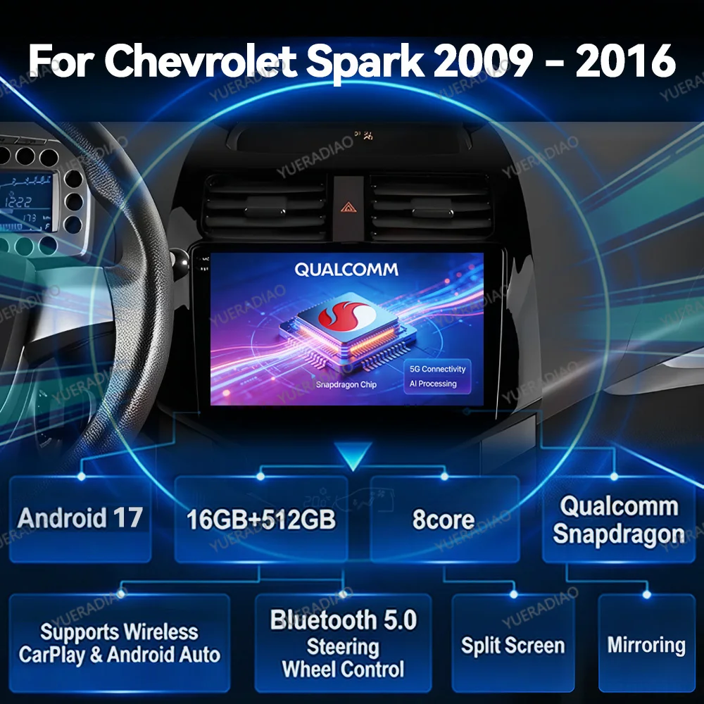 Android 17 Car Radio For Chevrolet Spark Beat Matiz Creative 2009 - 2016 Multimedia Video Player Head Unit QLED GPS NAVI BT 2DIN