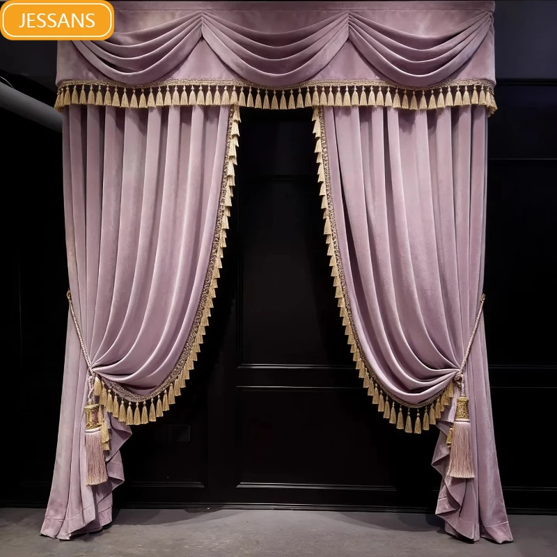 

Светло-фиолетовые французские бархатные шторы блэкаут для гостиной, спальни, виллы, на заказ, готовые, для перегородок и дверей