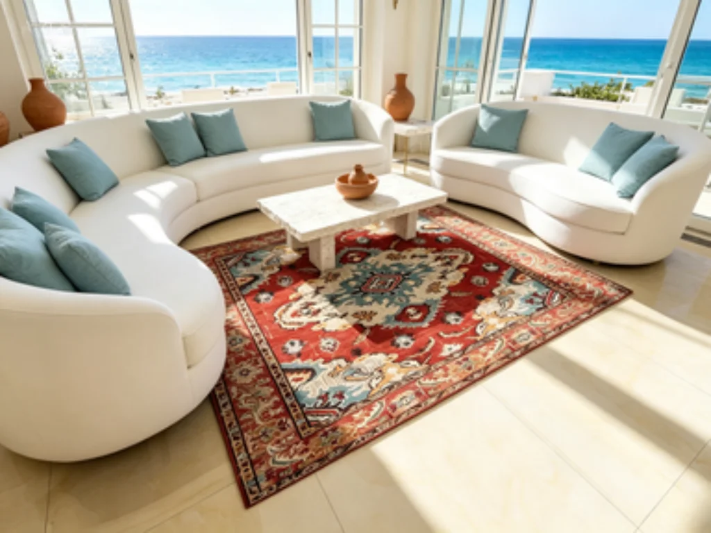 Vintage Persian Living Room Rug, European Ethnic Table Mat, Distressed Home Decor Carpet, American Luxury Living Room Rug.