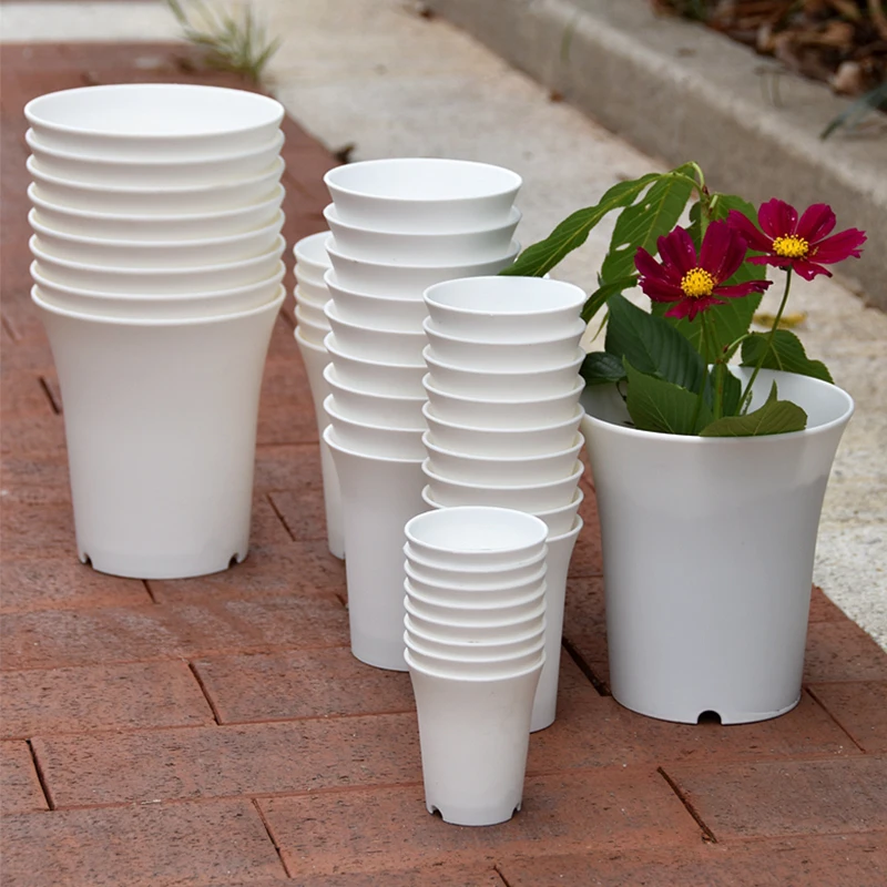 2/5/10Pcs White Plastic Flowerpots Simple Nursery Seedling Pot Flowers Seed Breeding Planters Container Box Garden Supplies Tool