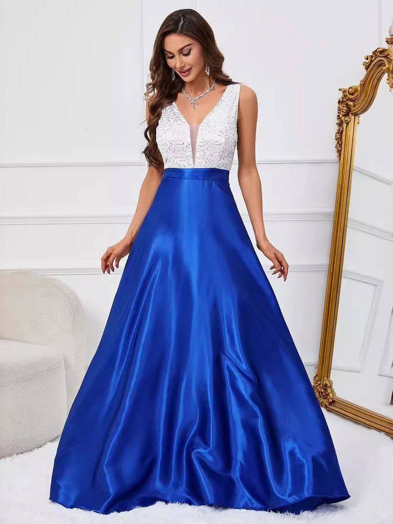 

Sexy V-ne Sequined Summer Dr Women's Faionable Midi Dr Glittering Fabric No Sve mid Waist Zipper Closure Long Dr