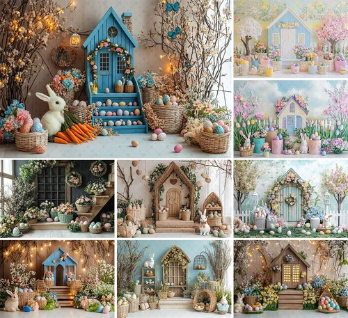 Imagen 1 del producto Mehofond Photography Background Spring Easter Boho Floral House Egg Kids Birthday Cake Smash Portrait Decor Backdrop Photo Studi