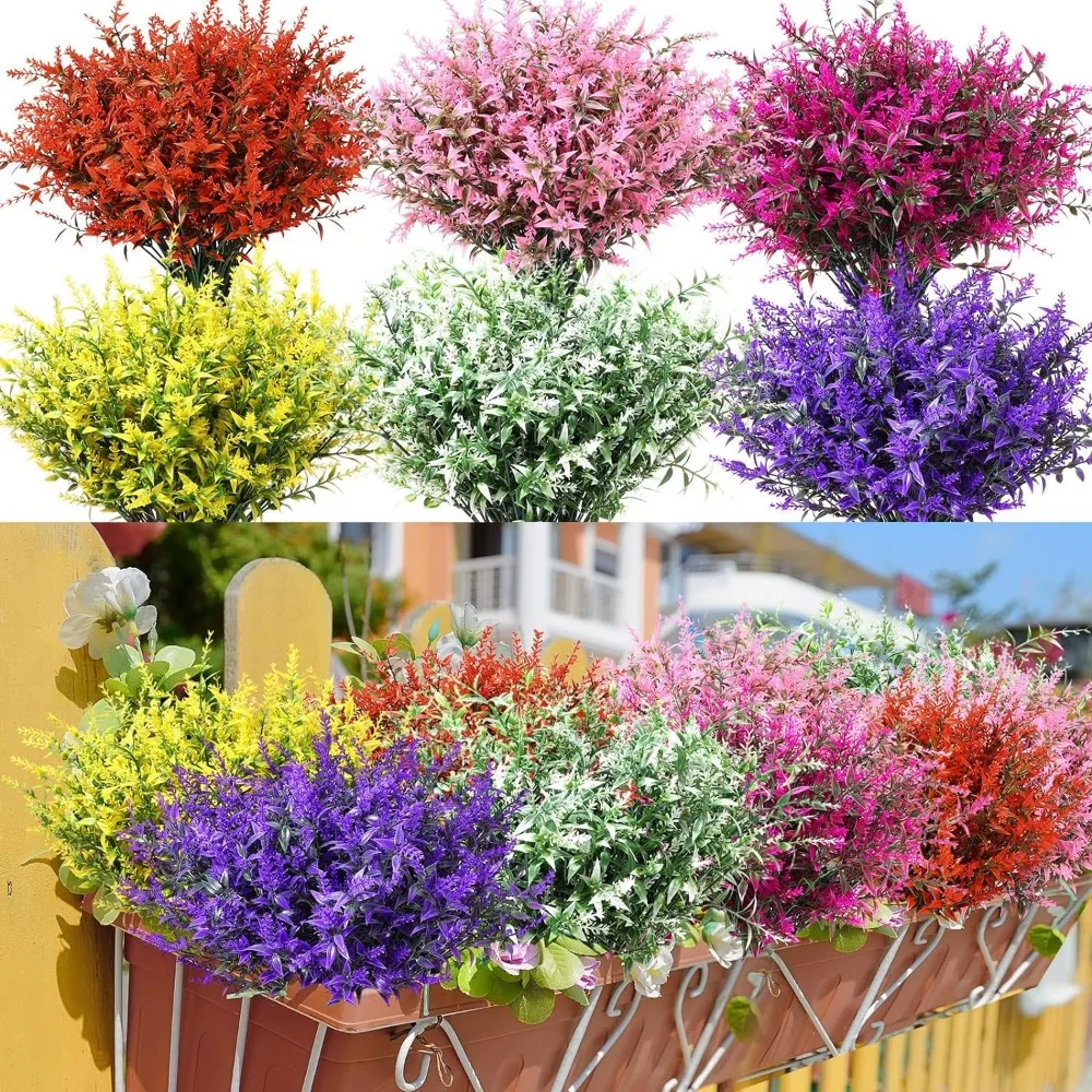 80 Bundles Artificial Flowers Lavender Outdoors UV Resistant Fake Plants Bulk Faux Plastic Flowers Artificial Plants for Greener