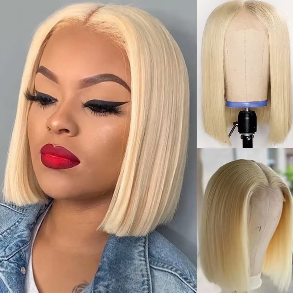 Blonde Straight 613 Short Lace Bob Wig 13×4 Transparent Lace Front Human Hair Wigs 180 Density Brazilian Straight Human Hair Wig