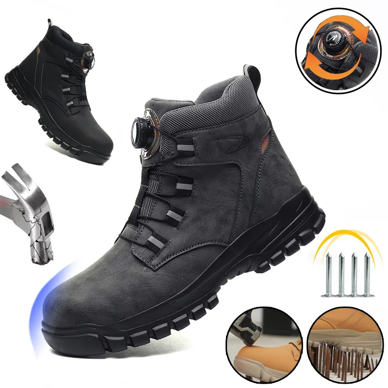 Unstoppable Security Men\'s Fashion Classic Safety Boots Anti smashing and Anti piercing Steel Toe Safety Shoes