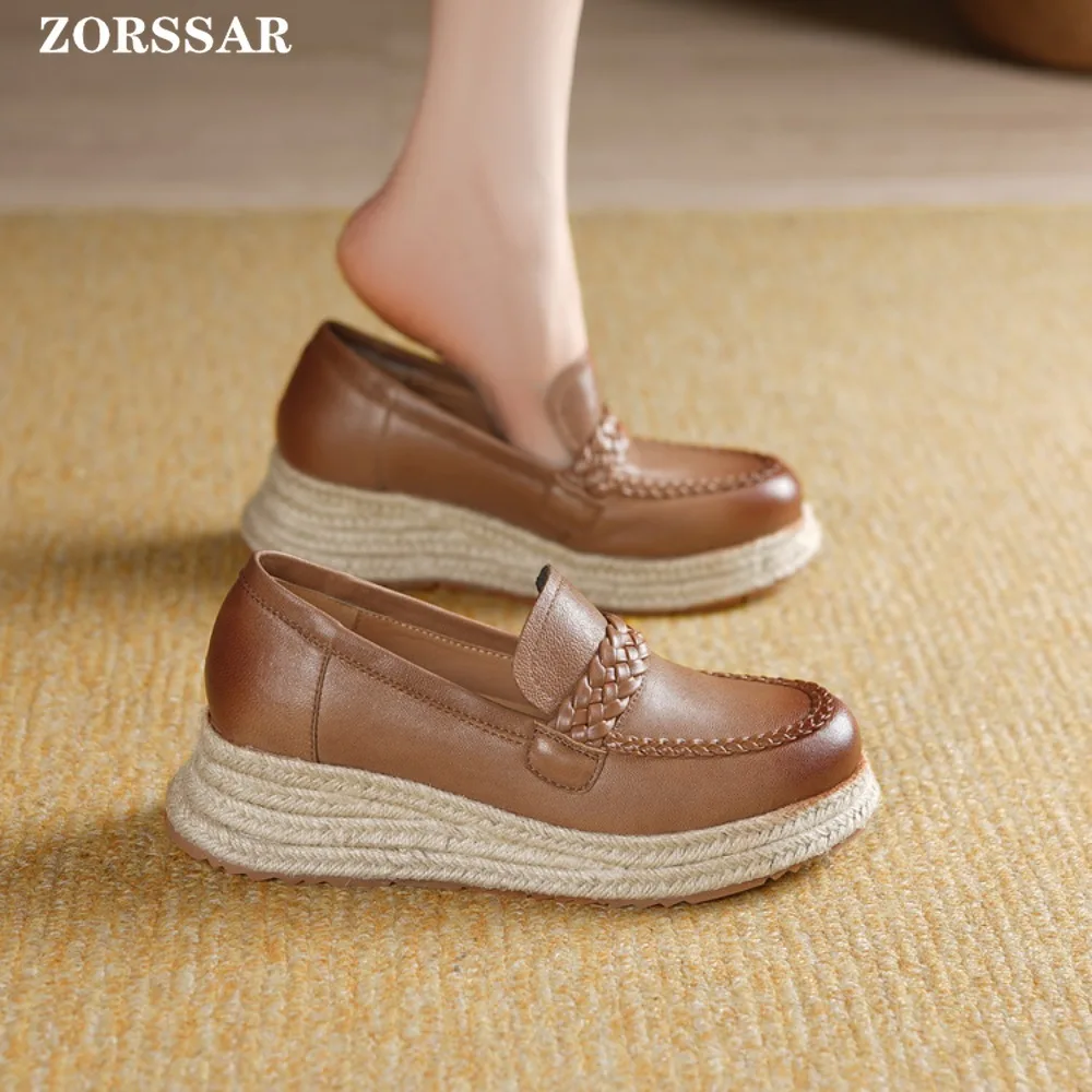 

2026 Spring New High Quality Women Shoes Light Comfort Flats Platform Shoes Genuine Leather Fashion Sneaker Wedge Women Loafers