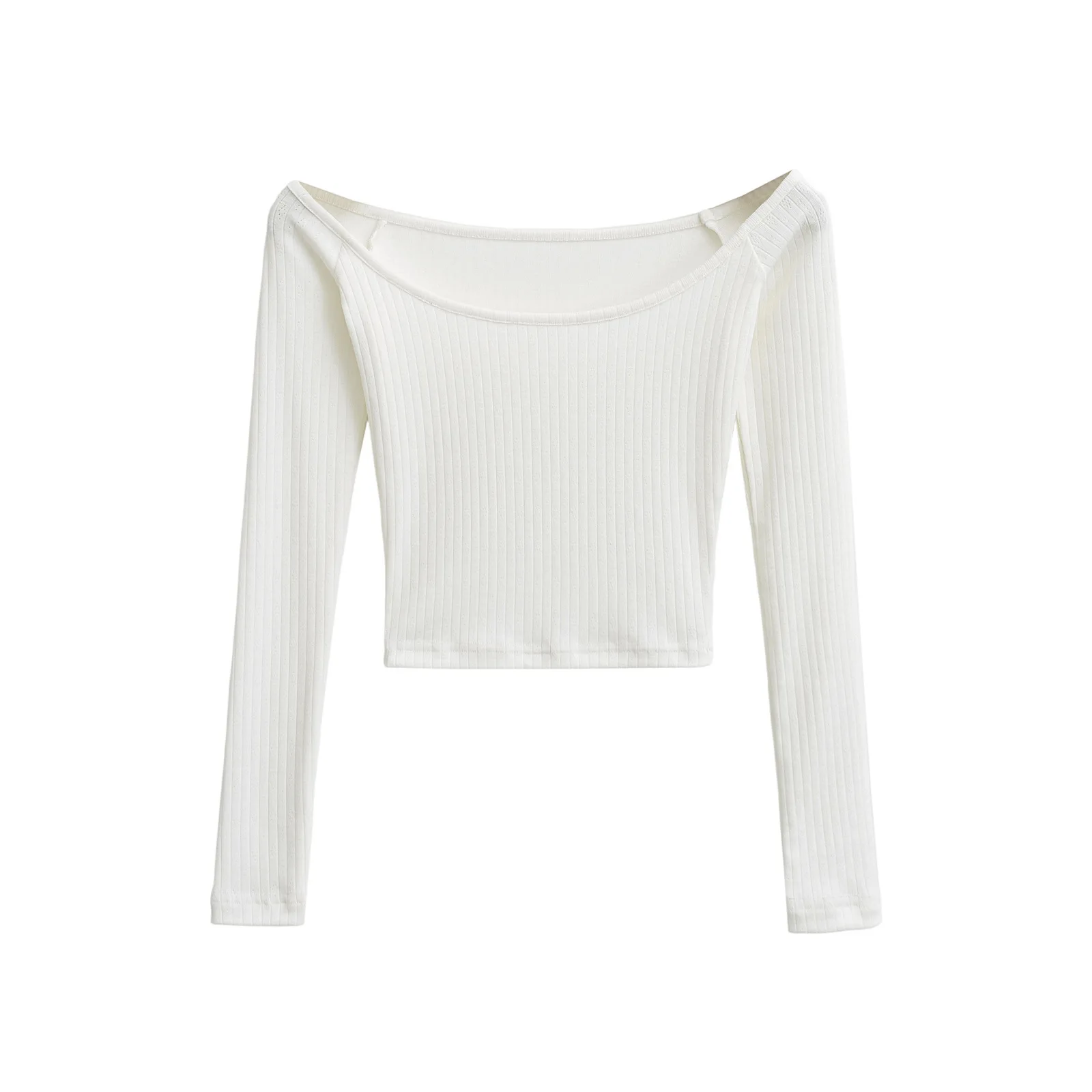 Sweet and sexy off-shoulder long-sleeve T-shirt for women 2025 spring/summer new high-waisted crop top 51R9