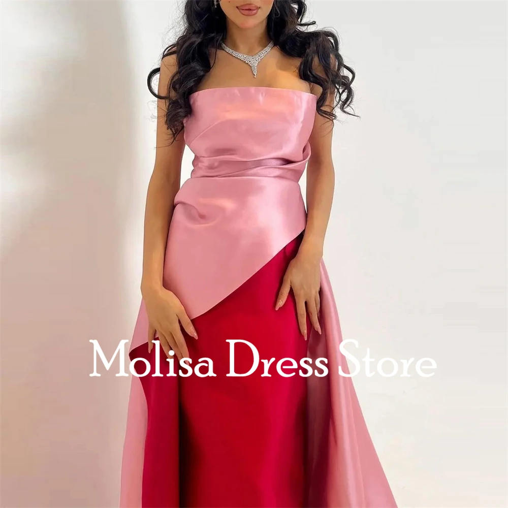 Elegant Pink Strapless Satin Mermaid Formal Occasion Prom Dresses Floor Length Women Evening Party Dresses  فساتين السهرة