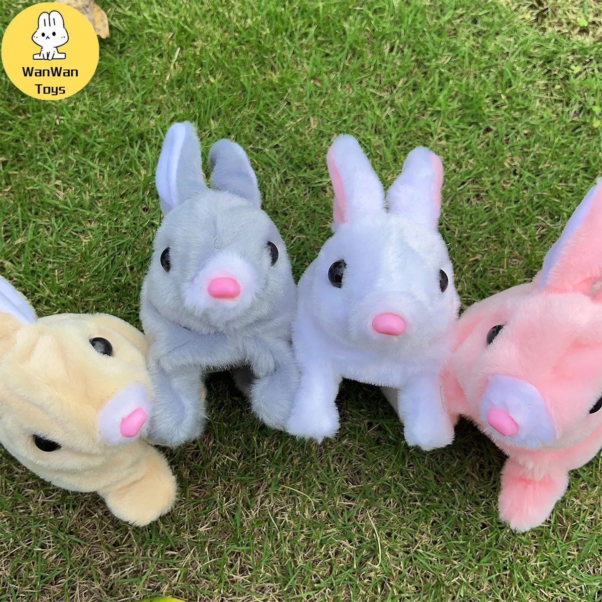 Children's simulation electric toy cartoon small solid color plush electric bunny battery type animal daily doll toy